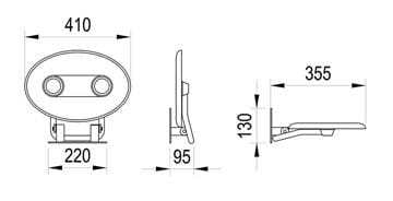RAVAK OVO P II sedadlo do sprchy, sklopné, nerez oceľ/clear B8F0000048 Technický nákres