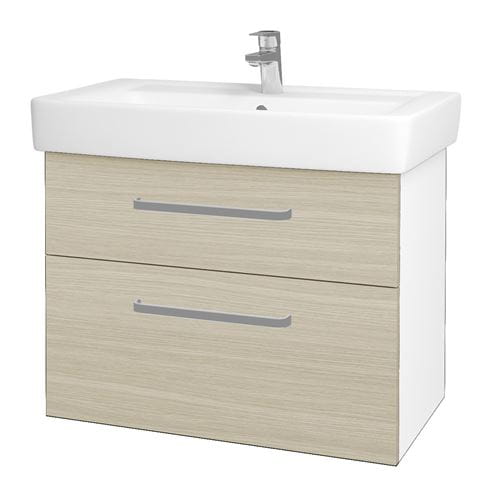 DŘEVOJAS Q MAX SZZ2 80 skrinka s umývadlom 80x47,5x56 cm, 2 zásuvky, úchytka hliník mat, lesklá biela/dub 60261-T01 Obrázek - Hlavní obrázek