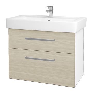 DŘEVOJAS Q MAX SZZ2 80 skrinka s umývadlom 80x47,5x56 cm, 2 zásuvky, úchytka hliník mat, lesklá biela/dub