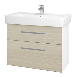 DŘEVOJAS Q MAX SZZ2 80 skrinka s umývadlom 80x47,5x56 cm, 2 zásuvky, úchytka hliník mat, lesklá biela/dub