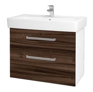 DŘEVOJAS Q MAX SZZ2 80 skrinka s umývadlom 80x47,5x56 cm, 2 zásuvky, úchytka hliník mat, lesklá biela/orech