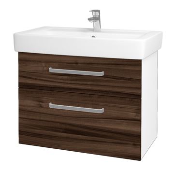 DŘEVOJAS Q MAX SZZ2 80 skrinka s umývadlom 80x47,5x56 cm, 2 zásuvky, úchytka hliník mat, lesklá biela/orech