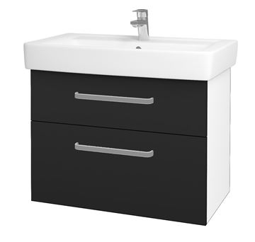DŘEVOJAS Q MAX SZZ2 80 skrinka s umývadlom 80x47,5x56 cm, 2 zásuvky, úchytka hliník mat, lesklá biela/antracit vysoký lesk