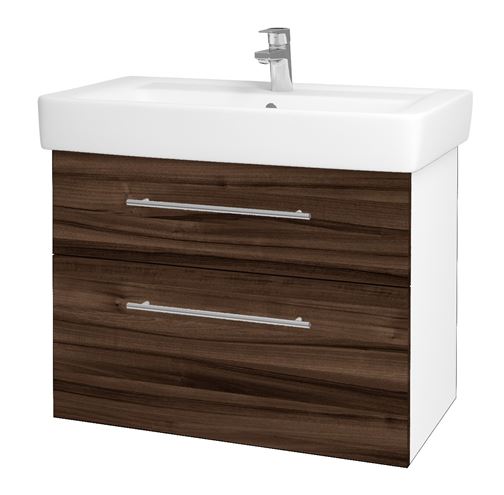 DŘEVOJAS Q MAX SZZ2 80 skrinka s umývadlom 80x47,5x56 cm, 2 zásuvky, úchytka oceľ, lesklá biela/orech 60278-T02 Obrázek - Hlavní obrázek