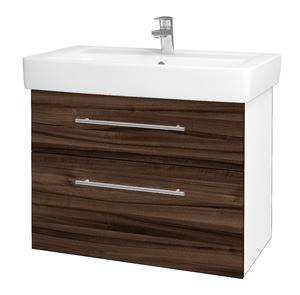 DŘEVOJAS Q MAX SZZ2 80 skrinka s umývadlom 80x47,5x56 cm, 2 zásuvky, úchytka oceľ, lesklá biela/orech