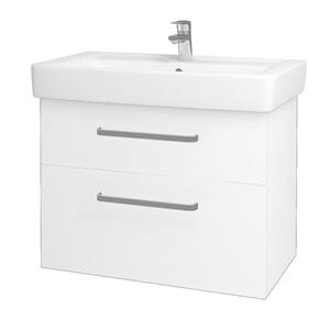 DŘEVOJAS Q MAX SZZ2 80 skrinka s umývadlom 80x47,5x56 cm, 2 zásuvky, úchytka hliník mat, lesklá biela/biela vysoký lesk