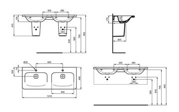 IDEAL STANDARD TEMPO polostĺp pre umývadlo, biela T422501 Technický nákres