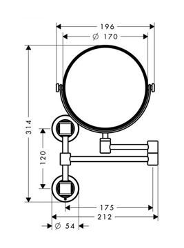 AXOR MONTREUX kozmetické zrkadlo 170 mm, zväčšovacie, chróm 42090000 Technický nákres