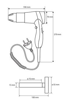 BEMETA fén s držiakom, čierna/strieborná 999433088 Technický nákres