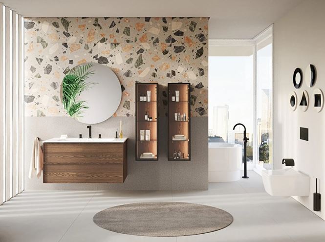 VITRA METROPOLE EDGE nízka skrinka 35x30x120 cm, 1 dvierka, pánty vpravo, Push-open, s osvetlením, orech 67253 Obrázek - fotka