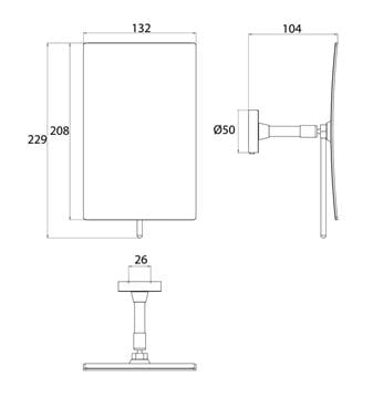 CONCEPT 200 kozmetické zrkadlo 132x208 mm, zväčšovacie, chróm 010-8465 Technický nákres