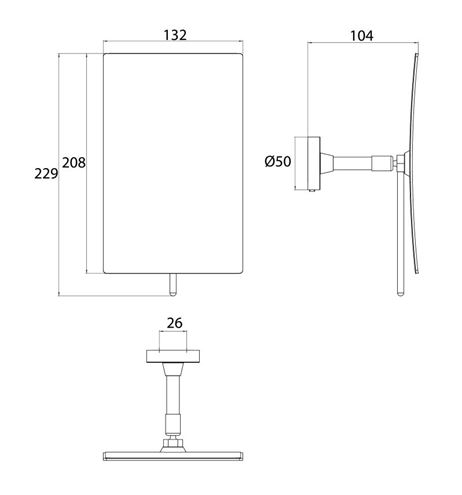 CONCEPT 200 kozmetické zrkadlo 132x208 mm, zväčšovacie, chróm 010-8465 Technický nákres