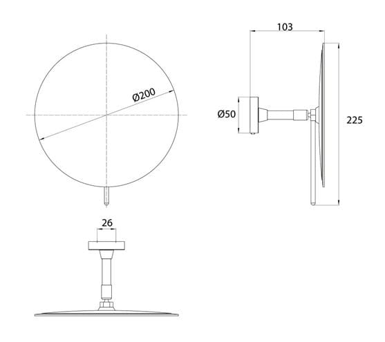 CONCEPT 200 kozmetické zrkadlo 200 mm, zväčšovacie, chróm 010-8466 Technický nákres