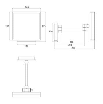 CONCEPT 300 kozmetické zrkadlo 203x203 mm, zväčšovacie, s osvetlením, chróm 019-1522 Technický nákres