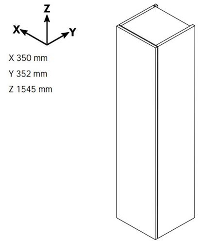DŘEVOJAS DOS SVD2 35 vysoká skrinka 35x35, 2x154, 5 cm, 2 dvierka, pánty vľavo, úchytka chróm, oregon 64559-T03 Technický nákres