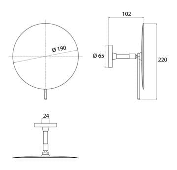EMCO PURE kozmetické zrkadlo 190 mm, zväčšovacie, chróm 109400106 Technický nákres