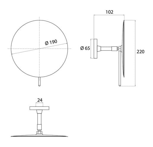 EMCO PURE kozmetické zrkadlo 190 mm, zväčšovacie, chróm 109400106 Technický nákres