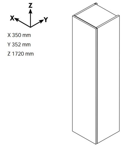 DŘEVOJAS DOS SVD2Z 35 vysoká skrinka 35x35,2x172 cm, 1 zásuvka, 2 dvierka, pánty vľavo, úchytka hliník mat, orech 64870-T01 Technický nákres