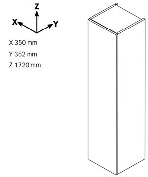 DŘEVOJAS DOS SVD2Z 35 vysoká skrinka 35x35,2x172 cm, 1 zásuvka, 2 dvierka, pánty vľavo, úchytka chróm, oregon 64573-T03 Technický nákres
