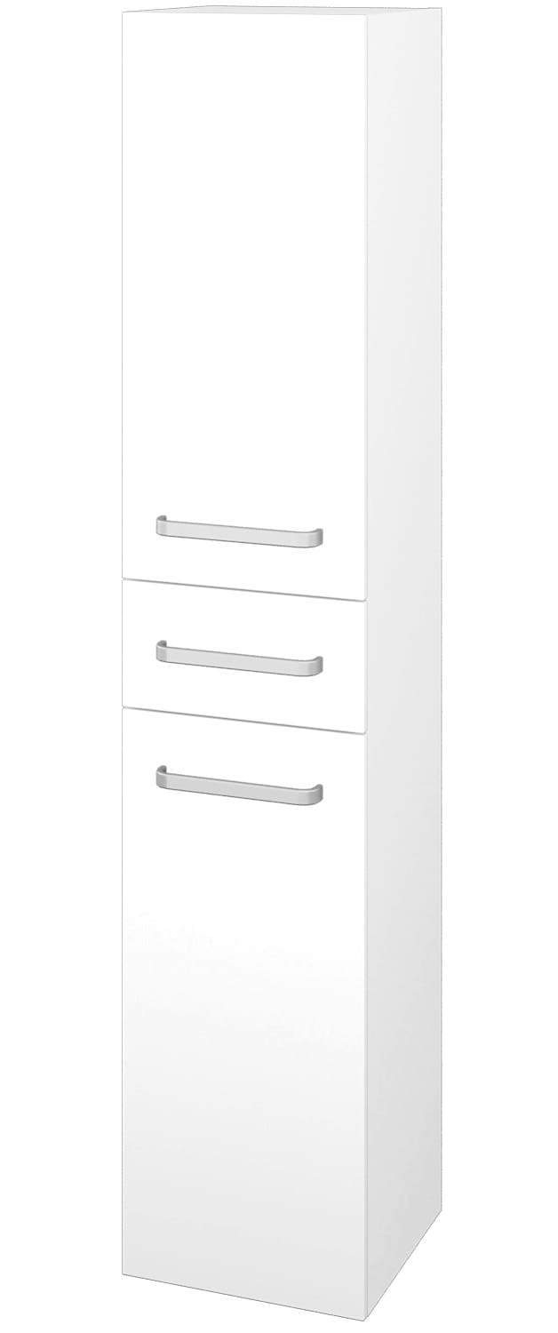 DŘEVOJAS DOS SVD2Z 35 vysoká skrinka 35x35,2x172 cm, 1 zásuvka, 2 dvierka, pánty vľavo, úchytka hliník mat, lesklá biela/biela vysoký lesk