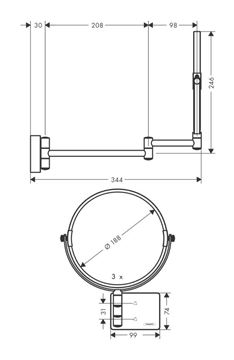 HANSGROHE ADDSTORIS kozmetické zrkadlo 188 mm, zväčšovací, kartáčovaný čierny chróm 41791340 Obrázek - fotka