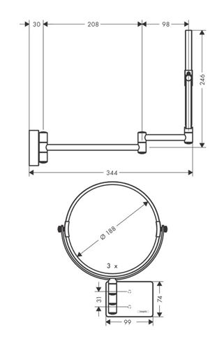 HANSGROHE ADDSTORIS kozmetické zrkadlo 188 mm, zväčšovací, kartáčovaný čierny chróm 41791340 Obrázek - fotka