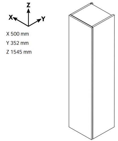 DŘEVOJAS DOS SVD3K 50 vysoká skrinka 50x35,2x154,5 cm, 3 dvierka, s košom, úchytka hliník mat, lesklá biela/orech 65129-T01 Technický nákres