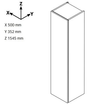 DŘEVOJAS DOS SVD3K 50 vysoká skrinka 50x35,2x154,5 cm, 3 dvierka, s košom, úchytka hliník mat, lesklá biela/orech 65129-T01 Technický nákres