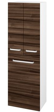 DŘEVOJAS DOS SVD3K 50 vysoká skrinka 50x35,2x154,5 cm, 3 dvierka, s košom, úchytka hliník mat, lesklá biela/orech