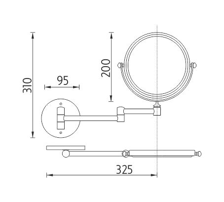 NIMCO kozmetické zrkadlo 200 mm, zväčšovacie, chróm ZR 8992B-26 Technický nákres