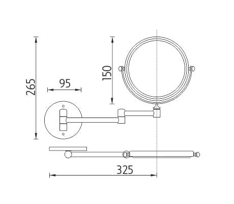 NIMCO kozmetické zrkadlo 150 mm, zväčšovacie, chróm ZR 6992N-26 Technický nákres