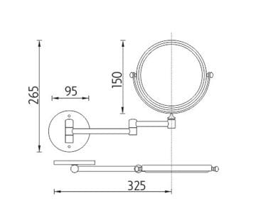 NIMCO kozmetické zrkadlo 150 mm, zväčšovacie, chróm ZR 6992N-26 Technický nákres
