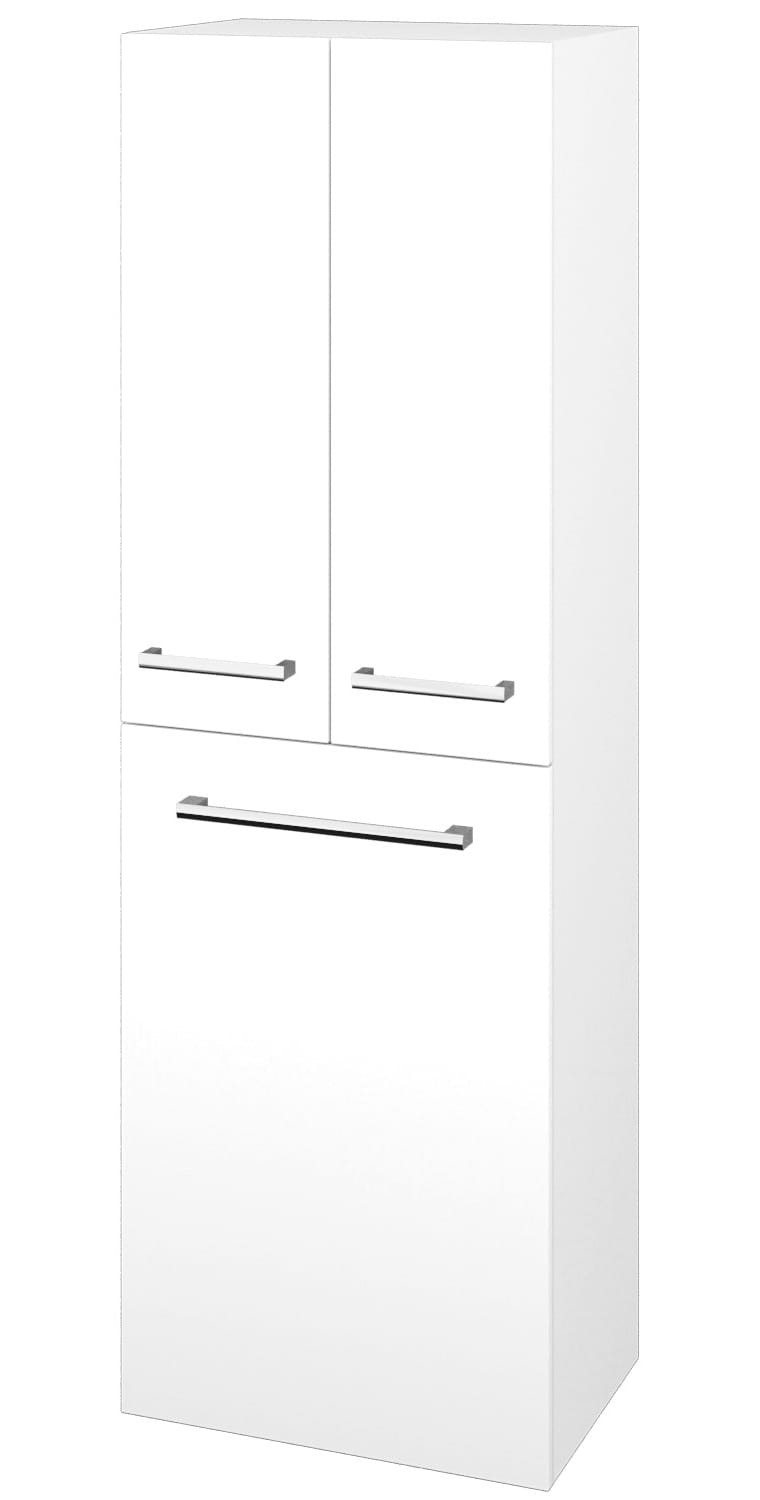 DŘEVOJAS DOS SVD3K 50 vysoká skrinka 50x35,2x154,5 cm, 3 dvierka, s košom, úchytka chróm, lesklá biela/biela vysoký lesk
