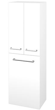 DŘEVOJAS DOS SVD3K 50 vysoká skrinka 50x35,2x154,5 cm, 3 dvierka, s košom, úchytka chróm, lesklá biela/biela vysoký lesk