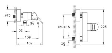 CONCEPT E50 III sprchová nástenná batéria, chróm A43080EXP Technický nákres