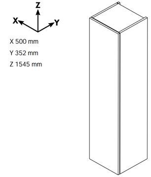 DŘEVOJAS DOS SVD4 50 vysoká skrinka 50x35,2x154,5 cm, 4 dvierka, úchytka hliník mat, biela lesk/orech 65068-T01 Technický nákres