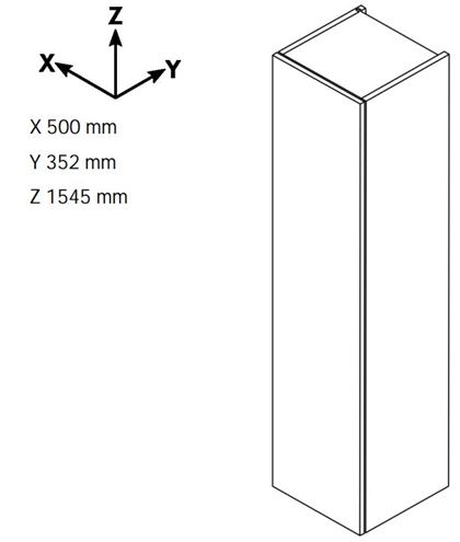 DŘEVOJAS DOS SVD4 50 vysoká skrinka 50x35,2x154,5 cm, 4 dvierka, úchytka oceľ, lesklá biela/biela vysoký lesk 65082-T02 Technický nákres