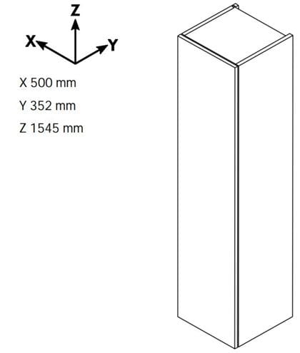 DŘEVOJAS DOS SVD4 50 vysoká skrinka 50x35,2x154,5 cm, 4 dvierka, úchytka oceľ, lesklá biela/orech 65068-T02 Technický nákres