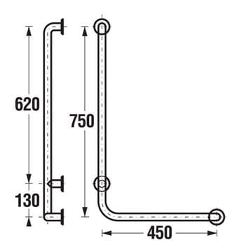 JIKA UNIVERSUM madlo do sprchy 450x750 mm, pravé, biela H3897220000001 Technický nákres