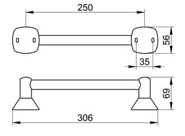KEUCO CITY.2 držiak uterákov 250 mm, lesklý chróm 02707010000 Technický nákres