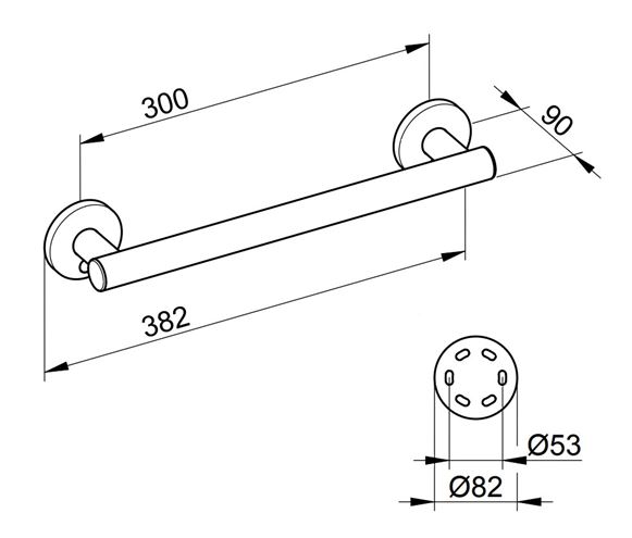 KEUCO PLAN CARE madlo 300 mm, chróm 34901010300 Technický nákres
