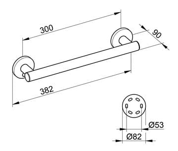 KEUCO PLAN CARE madlo 300 mm, chróm 34901010300 Technický nákres