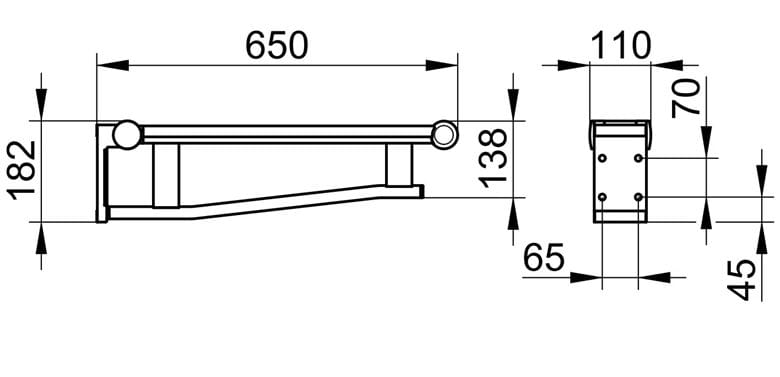 KEUCO PLAN CARE sklopné madlo 650 mm, chróm/svetlo šedá 34902170638 Technický nákres