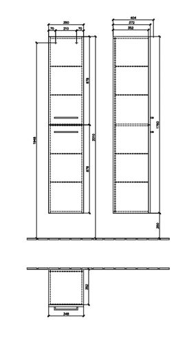 VILLEROY & BOCH AVENTO vysoká skrinka 35x40, 4x176 cm, 2 dvierka, pánty vpravo, Crystal White A89401B4 Technický nákres