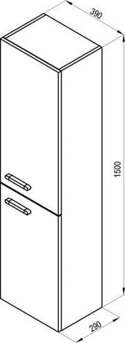 RAVAK CHROME II SB 39 P vysoká skrinka 39x29x150 cm, 2 dvierka, pánty vpravo, lesklá biela X000000543 Technický nákres