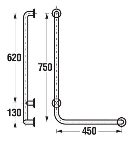 JIKA UNIVERSUM madlo do sprchy 450x750 mm, pravé, nerez H3897220030001 Technický nákres