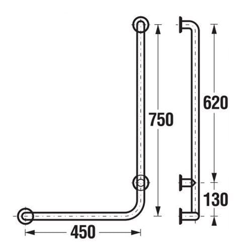 JIKA UNIVERSUM madlo do sprchy 450x750 mm, ľavé, biela H3897120000001 Technický nákres