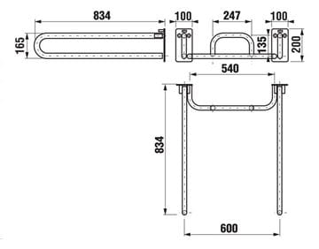 JIKA UNIVERSUM sklopná zostava pre WC 600x834 mm, nerez H3897100000001 Technický nákres