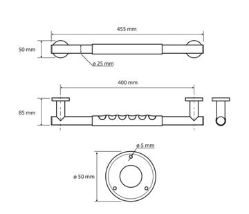 BEMETA OMEGA madlo 455 mm, nerez/čierna 104507675 Technický nákres