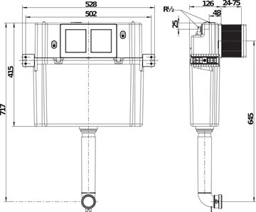 JIKA BASIC TANK SYSTEM montážny prvok pre WC 71,7 cm, so splachovacou nádržkou H8956500000001 Technický nákres